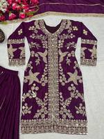 Hermoso Traje Sharara de Seda Ajustado con Bordado de Secuencia Codificada, Conjunto Indio de 3 Piezas Salwar Kameez (Top, Pantalón y Dupatta) para Invierno/Verano