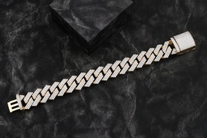 Charm <b>Bracelet</b> 14K Gold Plated Round Brilliant Cut Diamond Unisex Hiphop Style Fancy Light D Color Heavy Jewelry GIA Certified - Product Image 4