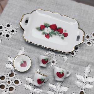 Miniature 1:<b>12</b> Ceramic Tea Set Strawberry Pattern Dollhouse Tableware Home Decor Gift for age 14+ - Product Image 6