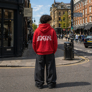Sweat-shirt à capuche zippé rouge pour homme <span class=keywords><strong>EKIN</strong></span>, style streetwear oversize en coton French Terry avec logo imprimé en relief et écusson étoile - Product Image 4