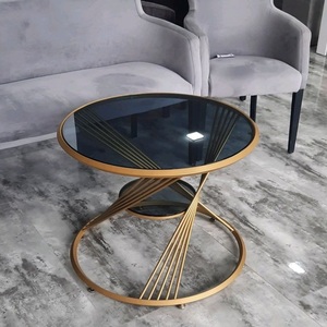 Table d'appoint moderne en métal argenté, style salon, ronde, avec pieds en métal. - Product Image 2