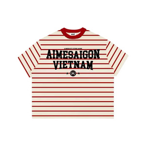 ไอเมซาอิกอน เวียดนามเสื้อยืดผ้าฝ้ายลายทางคอกลมทรงปกติสำหรับทุกเพศสวมใส่สบายๆในฤดูใบไม้ผลิฤดูร้อน - Product Image 6