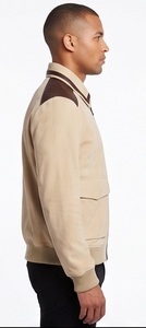 Wholesale Men Genuine <b>Leather</b> Shell Eco-Friendly Windproof Vintage <b>Suede</b> Bomber <b>Jacket</b> for Beige <b>Leather</b> Trimmed Custom Flight - Product Image 4