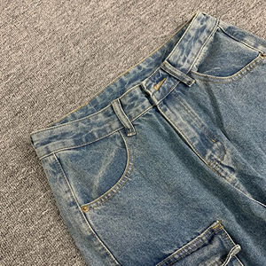 Pantalon cargo en jean décontracté unisexe pour homme, coupe ample, délavé, multi-poches, style travail, extensible, taille mi-haute, nouveau style garçon - Product Image 5