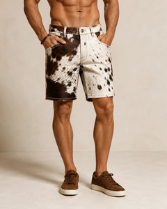 Pantalones cortos de cuero de vaca para hombre, diseño personalizado genuino, hechos a mano, estilo vaquero, premium - Product Image 1