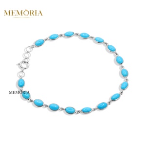 Natural Round Cut Turquoise Gemstone 18k <b>Solid</b> Yellow <b>Gold</b> Handmade Trendy Tennis Bracelets for Women Gift Wholesale Price - Product Image 3
