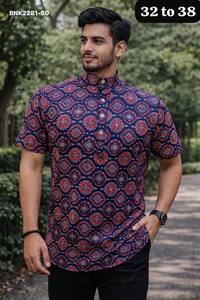 เสื้อคุर्ตาผู้ชายคุณภาพสูง ผ้าคอตตอนพิมพ์ลาย แขนสั้น คอปก ป้ายยี่ห้อ แบรนด์สั้น ทรงเสื้อเชิ้ต ส่งออกจากอินเดีย - Product Image 5