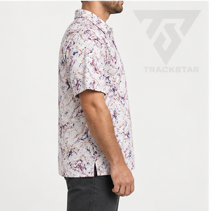 Trackstar Men's <b>White</b> Burgundy Blue Marble Print <b>Polo</b> Shirt Short Sleeve Button Collar Casual <b>Golf</b> Shirt Custom Logo - Product Image 2