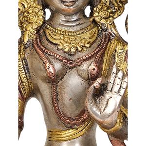 รูปปั้นพระพุทธรูปสีขาวของชาวพุทธทิเบตทำด้วยมือ8นิ้วทำจากทองเหลืองสำหรับเป็นของขวัญผลิตในอินเดีย - Product Image 1