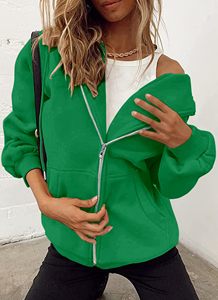Sweat à capuche zippé premium pour femme, personnalisé, entièrement zippé, en molleton de coton épais, style streetwear, coupe courte, carrée, épaules tombantes, décontracté - Product Image 5