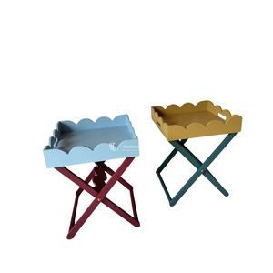 Plateau festonné laqué avec support, table d'appoint pliante en bois, table décorative pour salon, vente en gros - Product Image 1