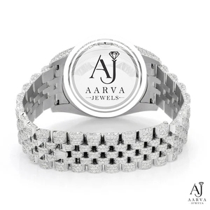 AARVA JEWELS หน้าปัดสีขาวนาฬิกาสแตนเลสแบบกลไกฝังเพชร 20 มม. สายแสดงผลแบบอะนาล็อกคริสตัลแซฟไฟร์ 30 มม. สร้อยข้อมือ - Product Image 2
