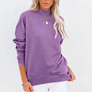Pull-over pour femme en lilas à col rond, coupe longue et décontractée, épaules tombantes et poignets à bande unie, idéal pour les tenues quotidiennes décontractées - Product Image 2