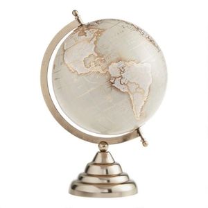 Globo Terráqueo Antiguo de Aluminio con Base de Madera, Globo Terráqueo Decorativo de Estilo Clásico para Biblioteca u Oficina, Globo Terráqueo con Pedestal - Product Image 6