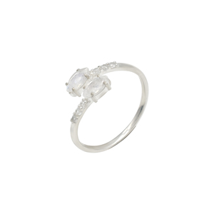 Bague ouverte ajustable classique en argent sterling 925 plaqué rhodium, avec accent pierre de lune arc-en-ciel 6x3mm et zircon, cadeau idéal - Product Image 3