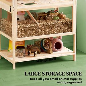 Cage pour petits animaux avec étagère de rangement, cage en bois pour hamster - Product Image 3