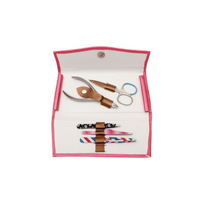 Kit de uñas portátil de acero inoxidable con cortaúñas, tijeras y limas en bolsa rosa para manicura - Product Image 3