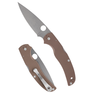 Couteaux pliants classiques marron avec lame argentée finition stonewashed, poignée texturée confortable, trou d'ouverture rond et acier inoxydable - Product Image 1