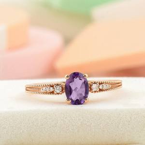 Bague de fiançailles ovale en améthyste, plaqué or rose 14 carats, pierre précieuse violette vintage, cadeau pierre de naissance de février - Product Image 5