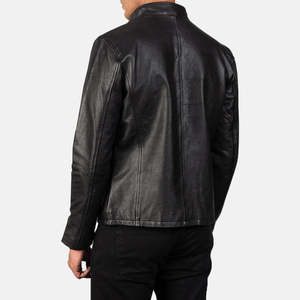 Custom <b>Mens</b> Black <b>Leather</b> <b>Jacket</b> Stand Collar Cafe Racer <b>Leather</b> <b>Jacket</b> Wholesale High Quality Genuine <b>Leather</b> Coat - Product Image 6