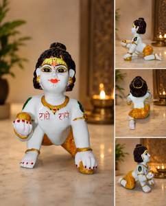 Figurine artisanale en résine Laddu Gopal Krishna, décoration religieuse traditionnelle, sculpture de table, Diwali, maison, bureau, ouverture de bureau - Product Image 1