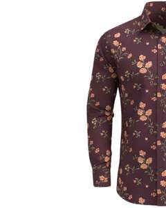 Camisa de Vestir Personalizada para Hombre con Estampado Floral Color Ciruela, Corte Entallado, Botones, Manga Larga, Informal, para Fiesta, Mezcla de Algodón, Hecha a Medida, OEM - Product Image 3