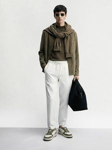 Joggers en jean blanc pour homme 100 % coton, taille mi-haute, coupe ample, écologiques, décontractés, avec cordon de serrage et poches, jambe large - Product Image 5
