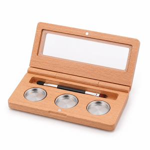 Custom Logo Luxury Wooden <b>Makeup</b> Palette <b>Box</b> with Mirror Refillable Cosmetic Compact Case OEM ODM - Product Image 5