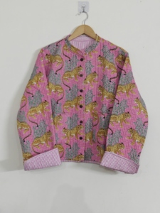 Chaqueta Acolchada de Algodón Hecha a Mano con Estampado de Leopardo, Abrigo Boho para Mujer - Product Image 4