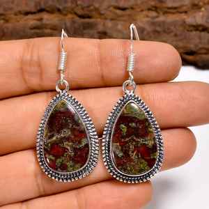 Boucles d'oreilles en cristal de jaspe sang de dragon, pierre de courage, de force et de vitalité, bijoux bohème faits à la main en argent sterling, cadeau pour femmes - Product Image 6