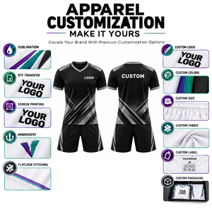 Ensemble de maillot de football personnalisé noir et gris, col en V, manches courtes, 100% polyester, impression sublimée, évacuation de l'humidité, pour hommes adultes - Product Image 3