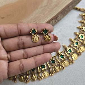 Star Palakka Minimal Green Choker Fashion Jewelry Set Alloy with Gold Plating Oxidized Polish Casual - Product Image 2