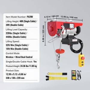 120V Electric <b>Hoist</b> 440 Lbs Winch 328 ft Wireless 14 ft Wired Remote Control 40 ft Single Cable Lifting 40 ft Single Cable - Product Image 3