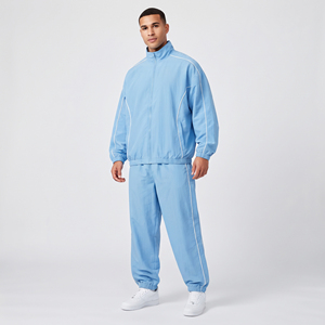 Maßgeschneiderter Herren-Windbreaker mit Reißverschluss, Locker Sitzender Übergroßer Trainingsanzug, 100% Nylon-Polyester Zweiteiliger Trainingsanzug mit Reißverschluss - Product Image 1