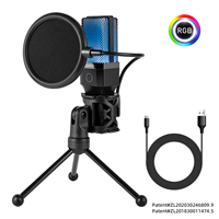Micrófono de Condensador USB Cardioide RGB con Filtro Pop, Reducción de Ruido, Silenciador Táctil y Trípode Metálico para Grabación y Transmisión en Vivo de Videojuegos