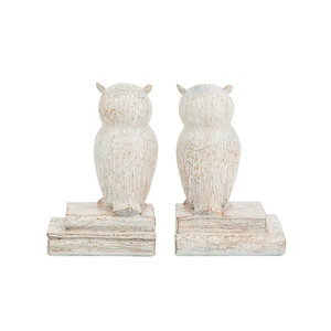 Vintage design resin white barred owl bookend set decorative animal <b>book</b> holder rustic farmhouse style desk organizer - Product Image 2