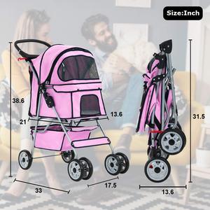 Poussette TH-PPS-356 à quatre roues pour animaux de compagnie avec mécanisme de pliage rapide Cadre léger et auvent tout temps - Product Image 6