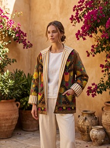 Veste matelassée en molleton de coton respirant et écologique pour femme, style Y2K, col ouvert, motif floral brodé en velours, idéale pour l'hiver - Product Image 2