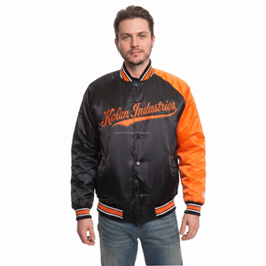 Blouson universitaire personnalisé à col montant noir et orange en satin brodé, écologique, pour l'université et le lycée, tendance hiver - Product Image 5