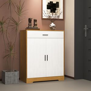 Scarpiera in Legno a 4 Ripiani Autoportante con 2 Ante Bianche e 1 Cassetto Regolabile - Product Image 4