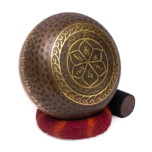 Bol chantant tibétain authentique en métal sculpté, yeux de Bouddha, plaqué or antique, pour méditation, sonothérapie, yoga (11 cm) - Product Image 1