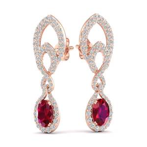 REYES Exquises Boucles d'Oreilles Pendantes en Or Massif 14K avec Diamants et Rubis Taille Ovale 2,3 Carats, Bijoux Fins pour Mariage et Soirée - Product Image 1