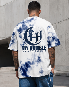 เสื้อยืดแขนสั้นผู้ชาย Fly Humble ทรงปกติ คอกลม ผ้าเจอร์ซีย์คอตตอน สีขาว-น้ำเงิน โลโก้ด้านหน้า แห้งเร็ว เป็นมิตรกับสิ่งแวดล้อม - Product Image 6