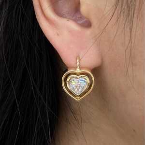 Love Heart Cut Diamond Modern <b>Stud</b> <b>Earrings</b> for 14K Yellow Gold 1.01CT Lab Grown For Women's Engagement Proposal Gift For Lover - Product Image 2