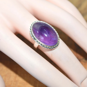 แหวนพลอยอเมทิสต์แอฟริกันทำมือ เงินแท้ 925 แหวนพลอยสีม่วง เครื่องประดับสำหรับผู้หญิง - Product Image 4
