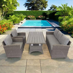 Ensemble de canapés de salle à manger en rotin moderne pour 8 personnes, avec coussins confortables, mobilier de jardin non pliable, modèle Phu Linh - Product Image 6