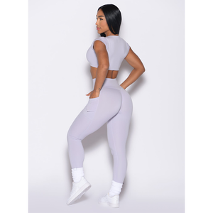 Conjunto de Leggings y Top Deportivo para Mujer, Talla Grande, Color Lila Galáctico, Marca OEM, con Bolsillos, 2 Piezas, Cintura Alta, para Yoga y Ejercicio - Product Image 4