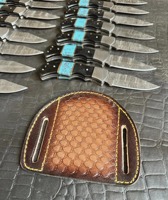 Couteau de poche pliant artisanal sur mesure de qualité industrielle/DIY pour le camping, 7,5 pouces, en acier Damas avec manche en résine et corne, à changement rapide