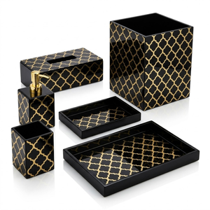 Modern Black Glass Bathroom Accessories Set 6 Pieces|Soap Dispenser, <b>Toothbrush</b> <b>Holder</b>, Tumbler & Tray |Elegant Rectangle Design - Product Image 2