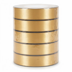 Ruban en satin simple face couleur or champagne de 25 mm, vente en gros, lot de 5 rouleaux x 8 mètres, pour paniers cadeaux haut de gamme, présentation de cadeaux au détail - Product Image 4